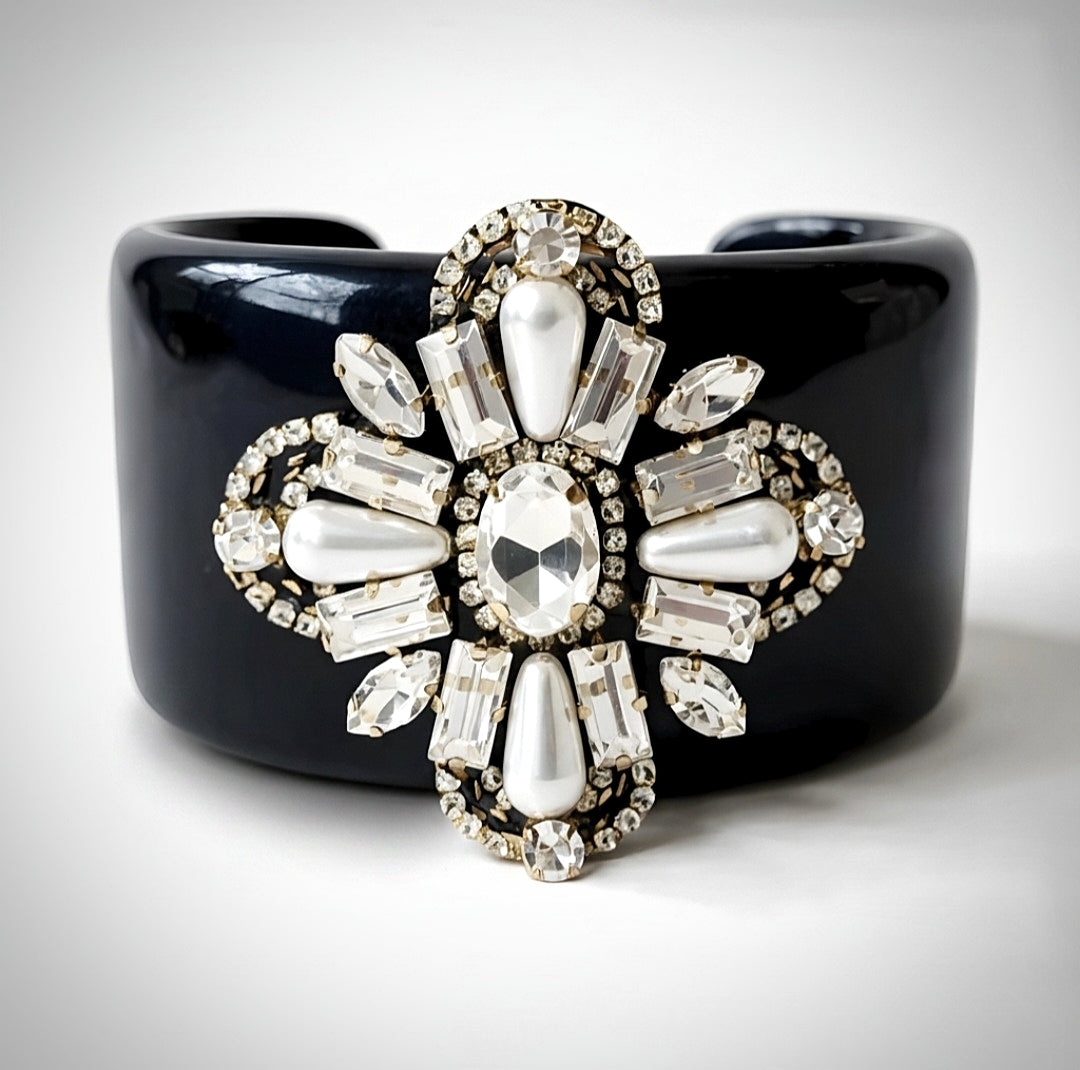 Black Jeweled Resin Cuff Bracelet