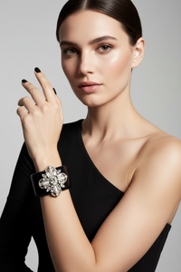 Black Jeweled Resin Cuff Bracelet