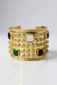 Pearl, Garnet and Quartz Gemstone 18K Gold Plated Rivet Cuff Bracelet