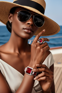 Sterling Silver Red Corundum Bracelet and Ring