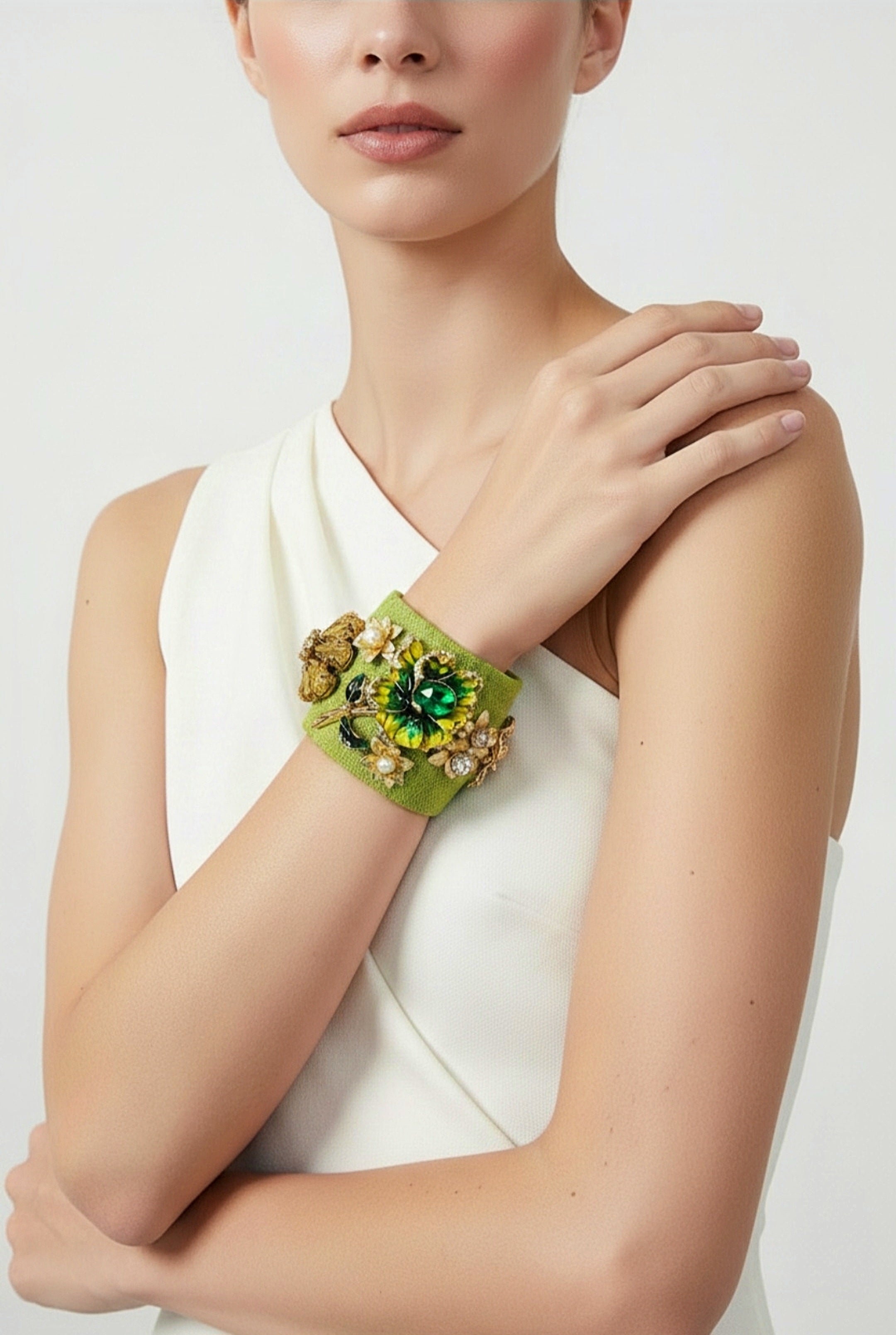 Light Green Flower Cuff Bracelet