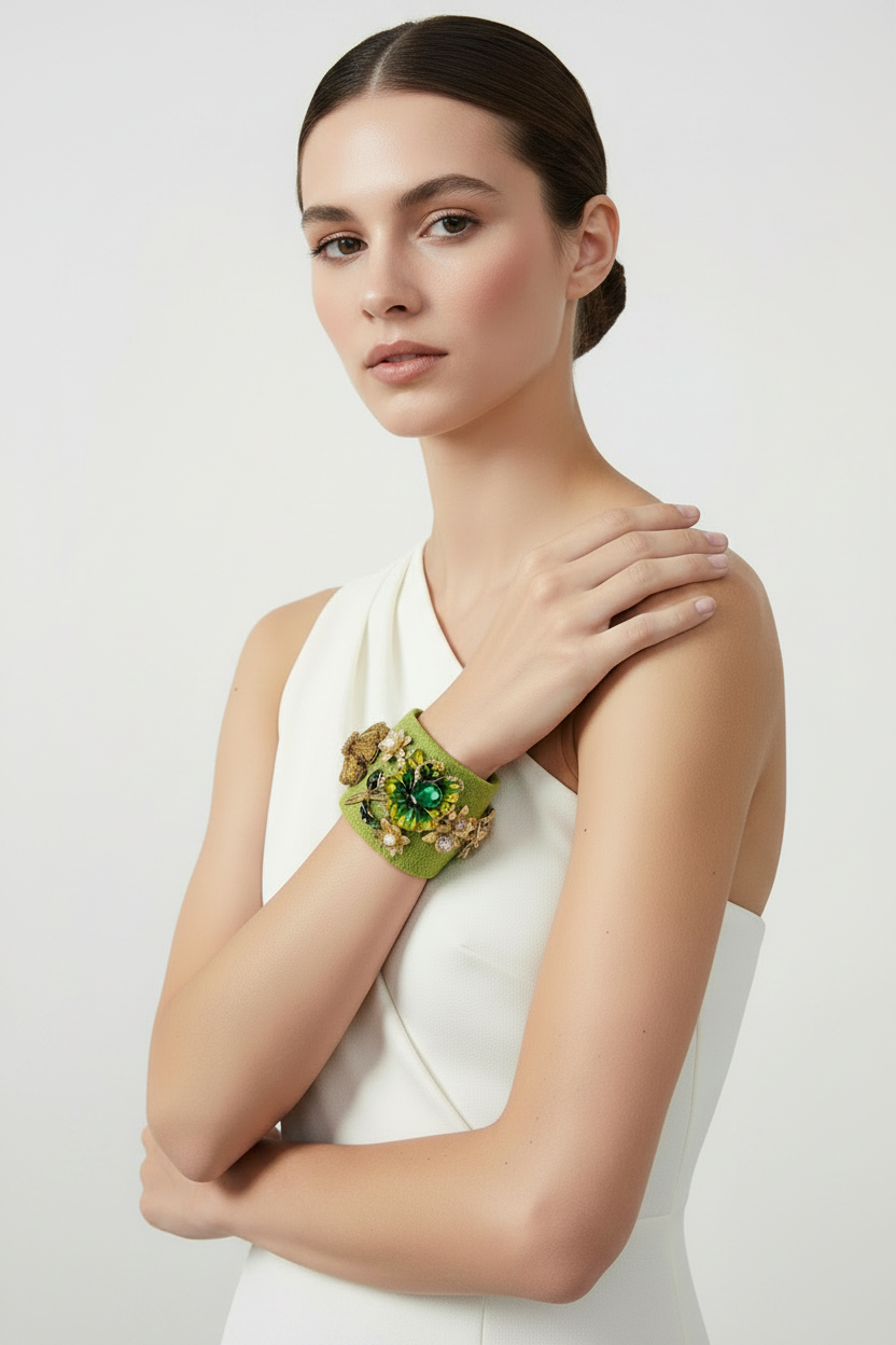 Light Green Flower Cuff Bracelet