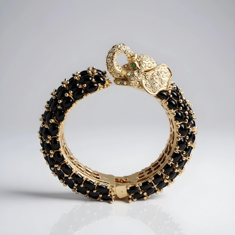 Black Single Head Elephant Cuff Bracelet