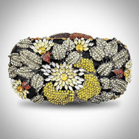 Yellow and Black Crystal Flower Clutch