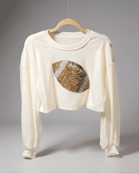 Gold Sequin Football Long Sleeve Crop Top