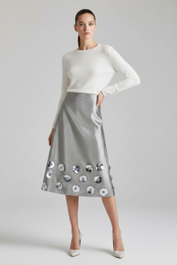 Pale Gold Sequin Long Beaded Skirt
