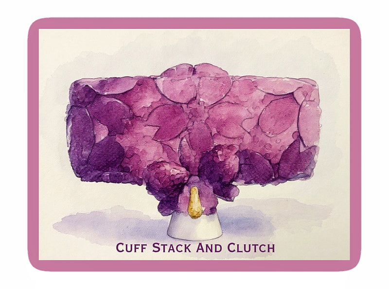 Fuchsia Pink Crystal Clutch, Sterling Silver Pave Orchid Ring and Earrings