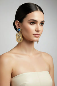 Gold and Blue Dangle Earrings