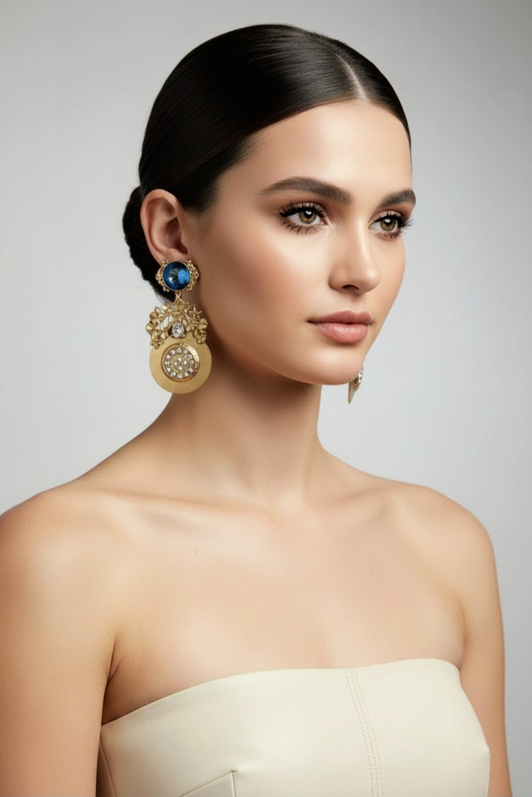 Gold and Blue Dangle Earrings