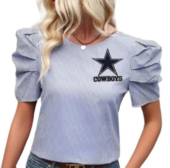 Dallas Cowboys Ruffle Sleeve Striped Blouse