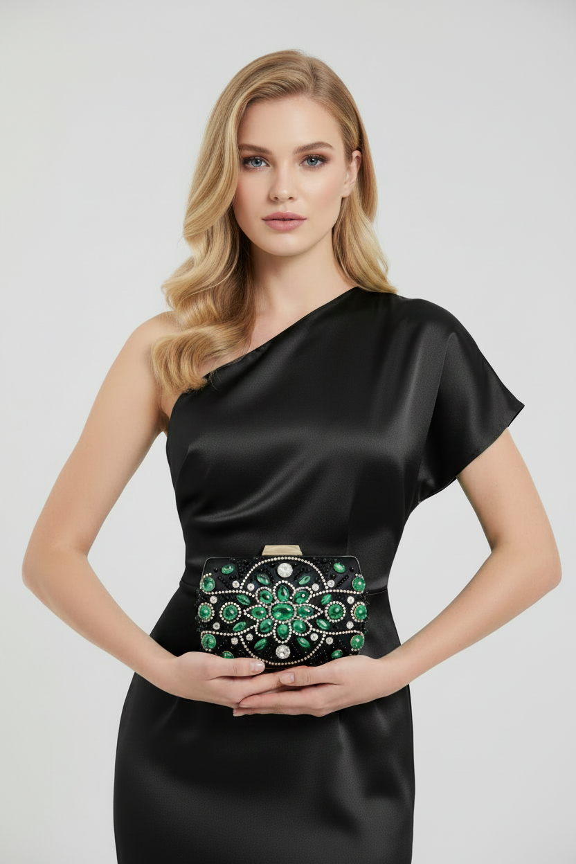 Black and Green Jeweled Clutch