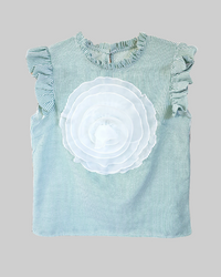 Green and White Pinstripe 3D Flower Shirt