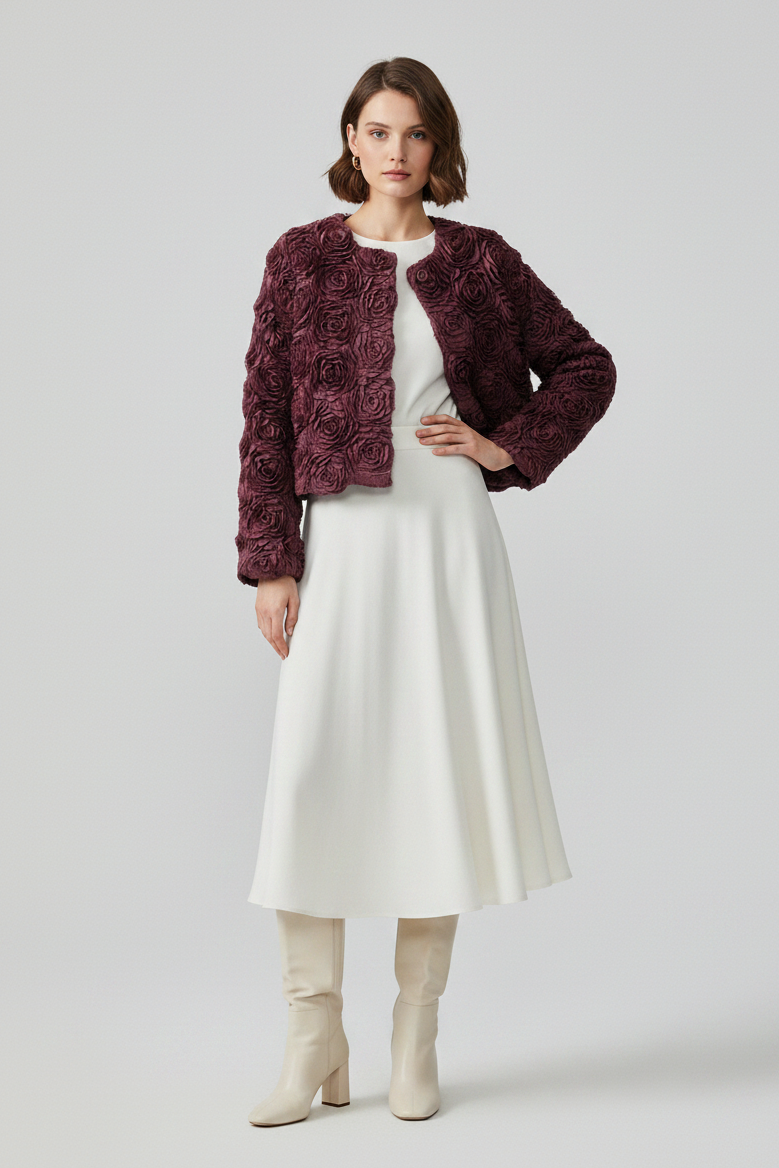 Burgundy 3D Flower Jacket