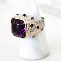 Silver and Purple Crystal Necklace and Earrings. Sterling Silver Amethyst Ring