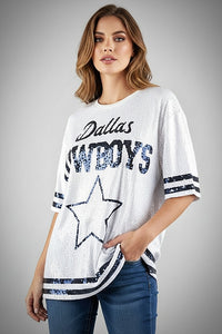 Dallas Cowboys White Sequin Oversized Shirt