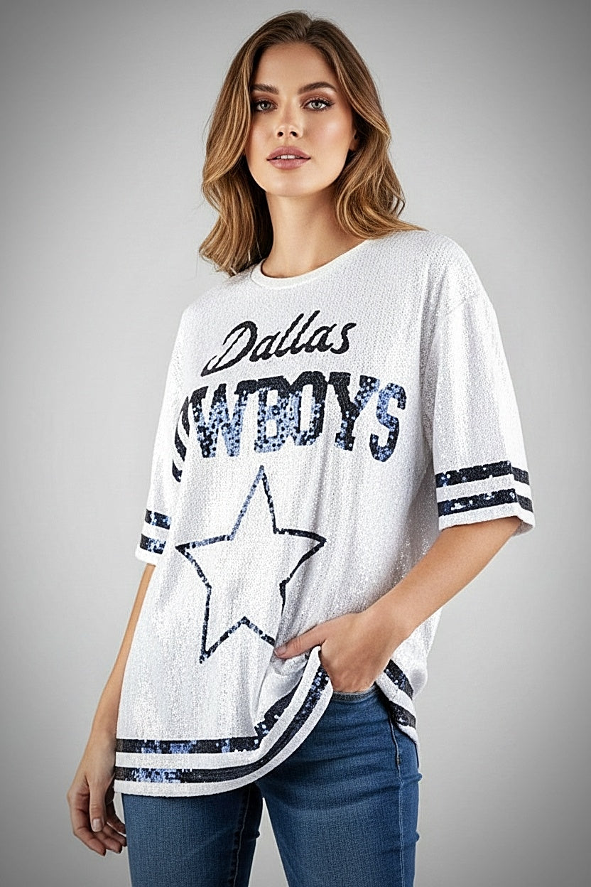 Dallas Cowboys White Sequin Oversized Shirt