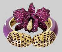 Sterling Silver Fuchsia Orchid Ring and  Enamel Bracelet