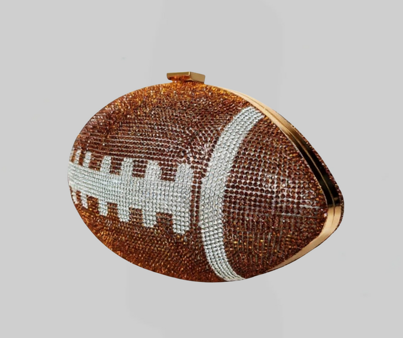 Brown Crystal Football Clutch Purse