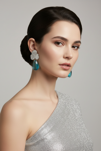Silver and Blue 3 Leaf Clover Earrings