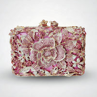 Pink and Gold Floral Crystal Clutch