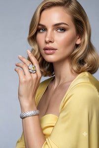 Sterling Silver Yellow Flower Ring and  Diamond Cuff Bracelet