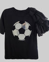 Black Sequin Soccer Ball Ruffle Sleeve T-shirt