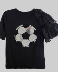 Black Sequin Soccer Ball Ruffle Sleeve T-shirt