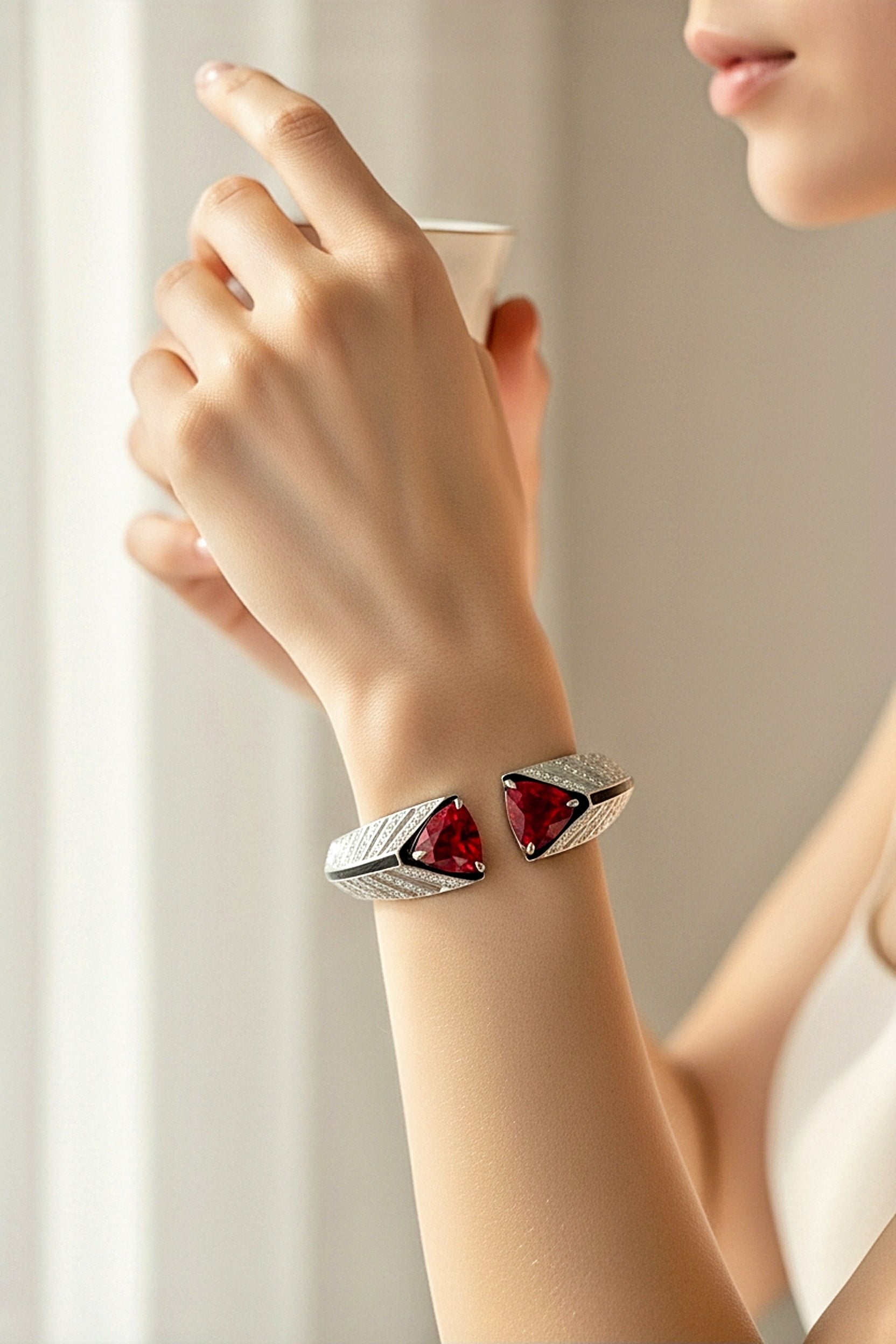Sterling Silver Triangle Ruby Cuff Bracelet