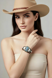 Brown Marble Embellished Cuff Bracelet