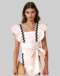 Ivory Zigzag Black Trim Dress