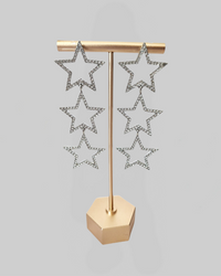 Silver Triple Star Drop Earrings