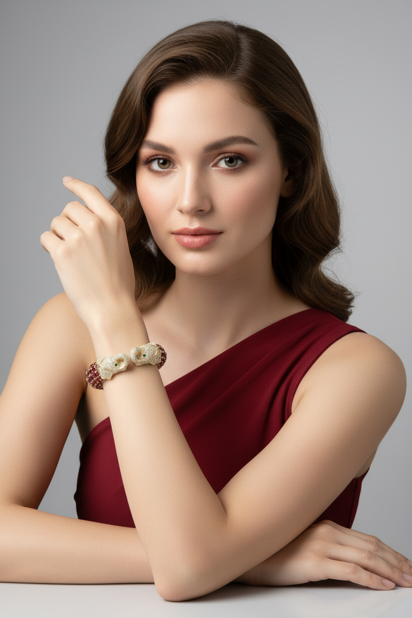 Red Double Head Elephant Cuff Bracelet