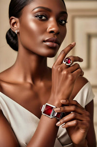 Sterling Silver Red Corundum Bracelet and Ring
