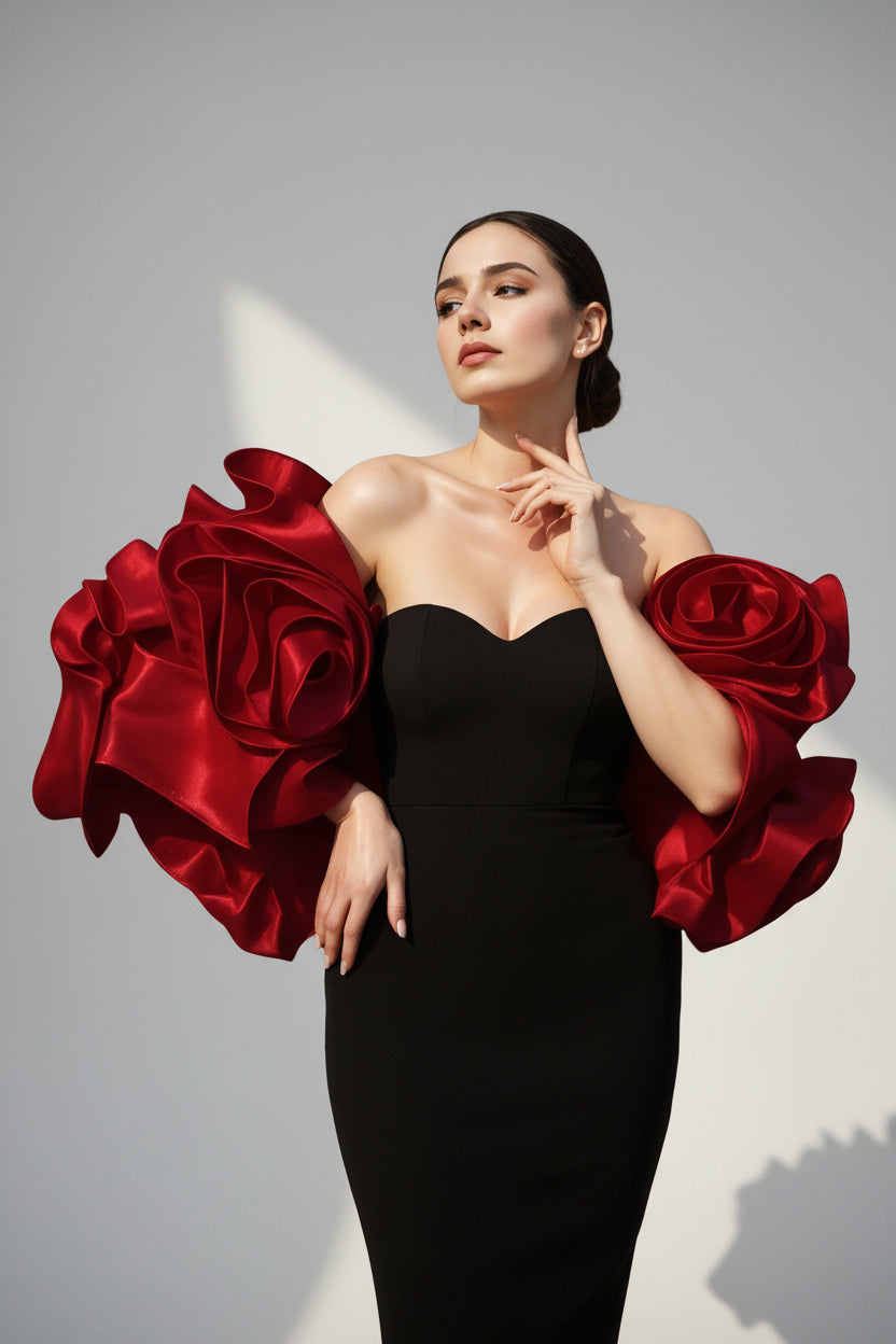 Red Couture 3D Flower Wrap