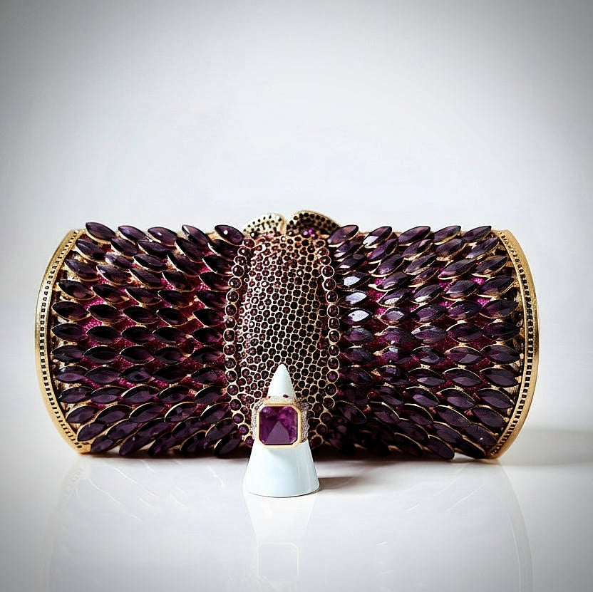 Purple Crystal Clutch and Sterling Silver Amethyst Rivet Ring