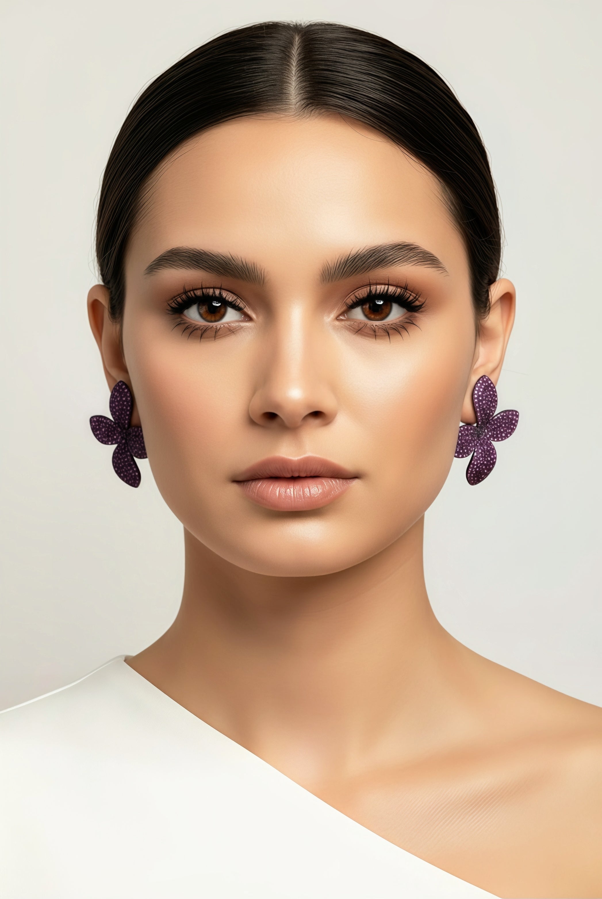 Fushia Crystal Flower Earrings