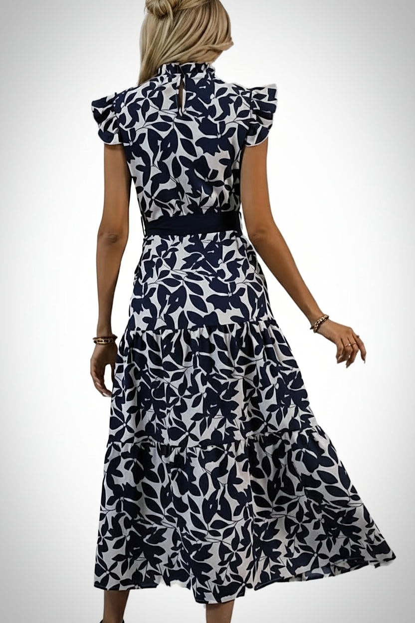 Navy and White Print Maxi Dress