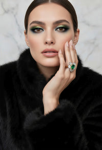 Sterling Silver Pear Cut Emerald Flower Ring
