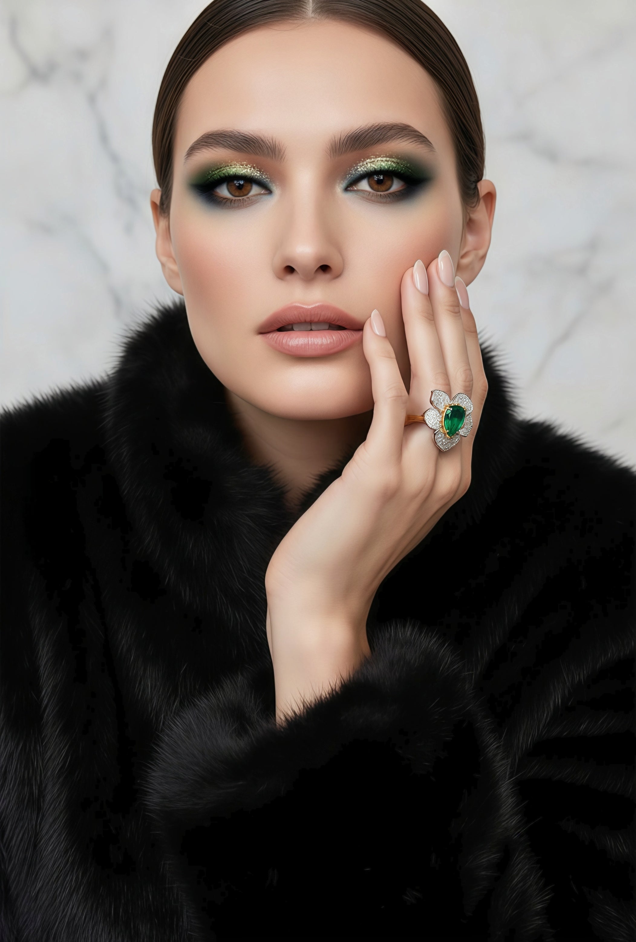 Sterling Silver Pear Cut Emerald Flower Ring