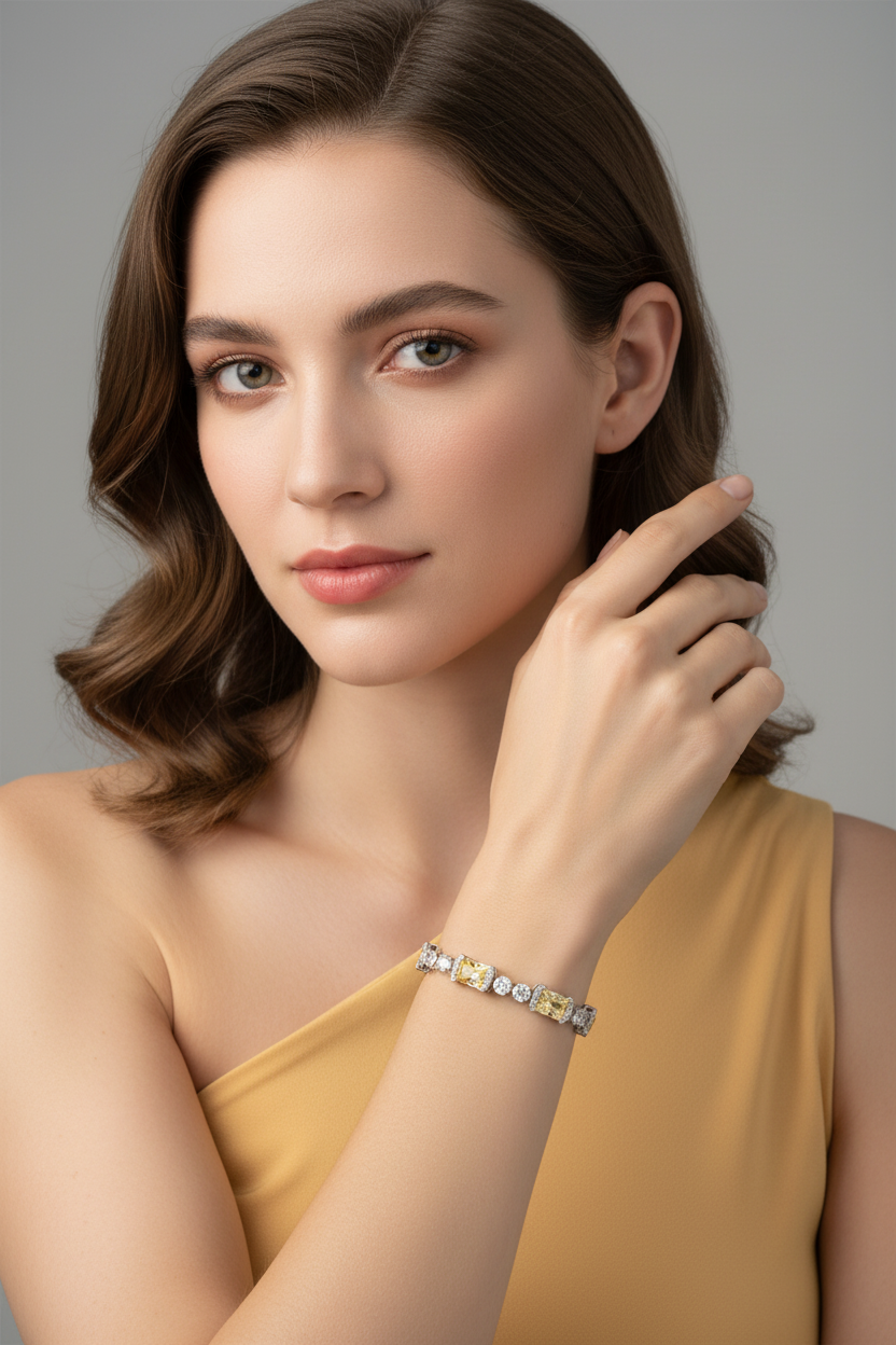 Sterling Silver Yellow and White Diamond Tennis Bracelet