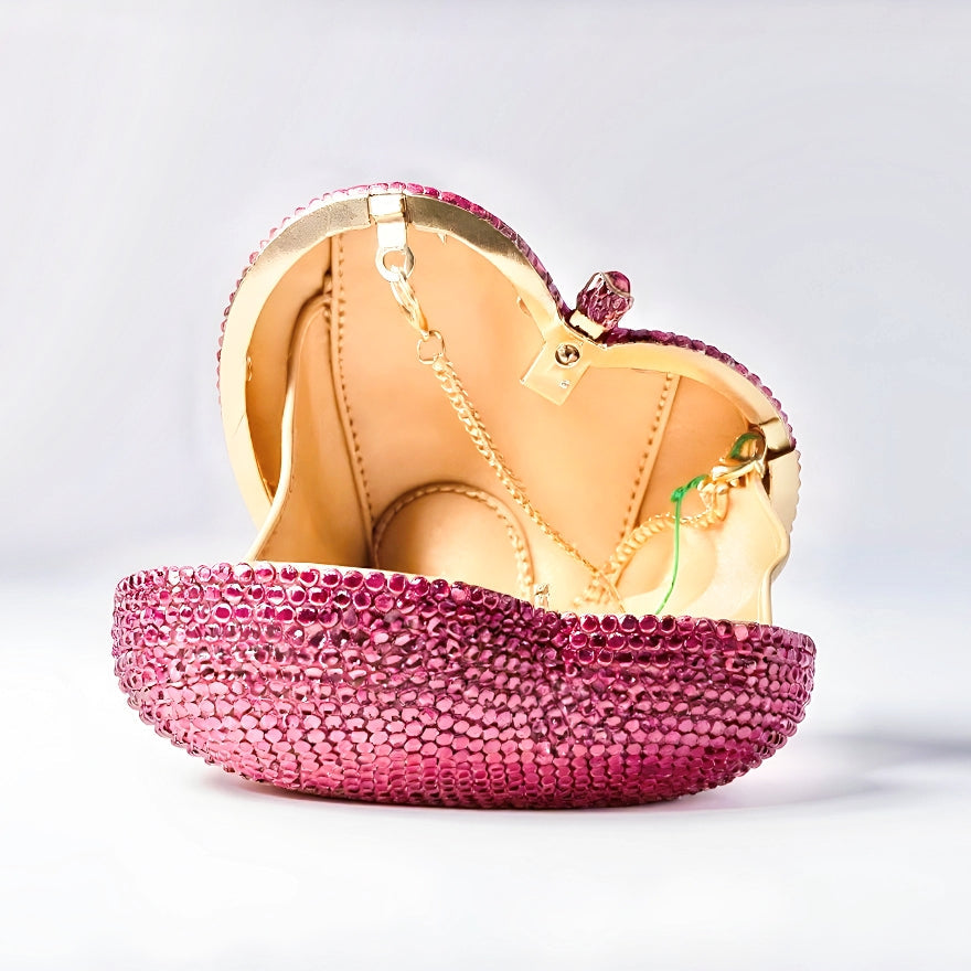 Pink Crystal Heart Clutch Purse and Sterling Silver Pink Heart Ring