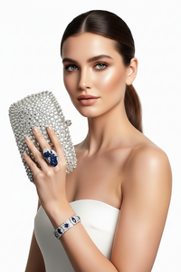 Silver Crystal Clutch Purse, Sterling Silver Half Butterfly Ring and Bracelet
