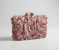 Pink and Gold Floral Crystal Clutch