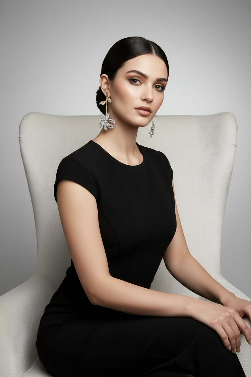 Silver and Gold Floral Drop Earrings
