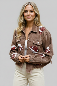 Brown Corduroy Sequin Football Jacket