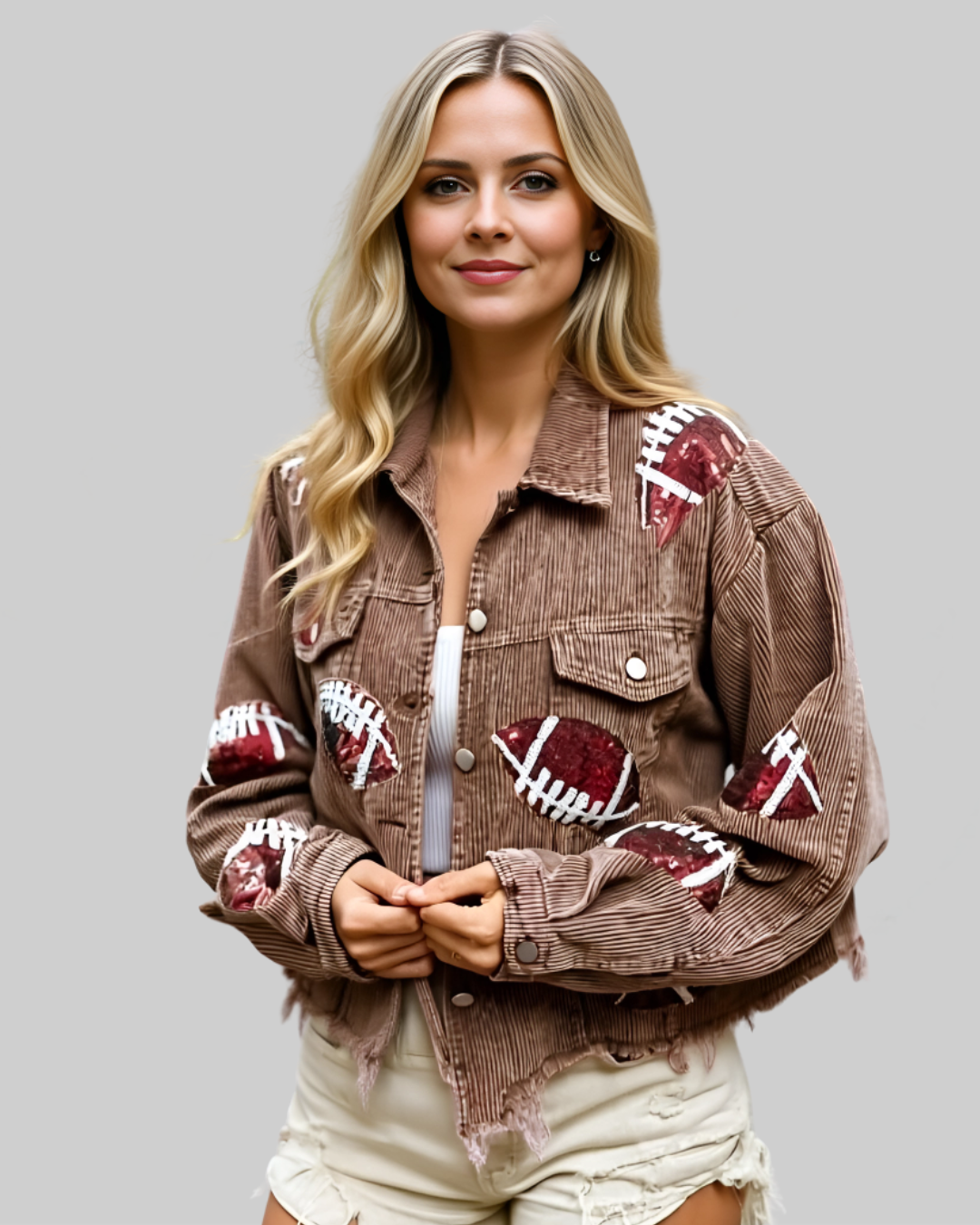 Brown Corduroy Sequin Football Jacket