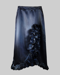 Black Satin Long Ruffle Skirt