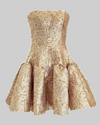 Gold Jacquard Strapless Party Dress