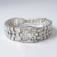 Sterling Silver Art Deco Geometric Diamond Bracelet