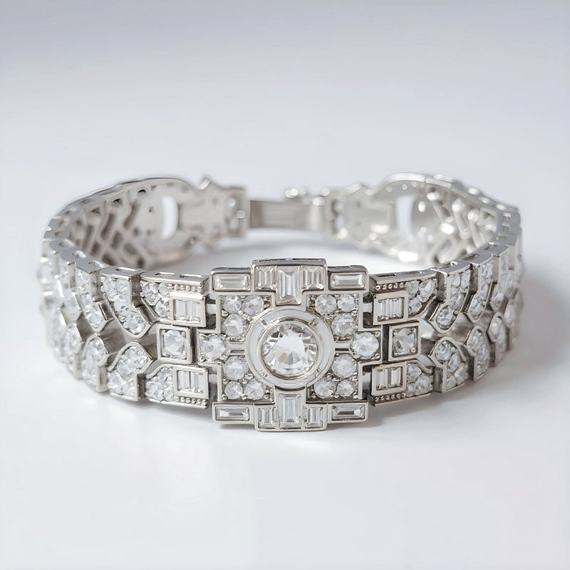 Sterling Silver Art Deco Geometric Diamond Bracelet